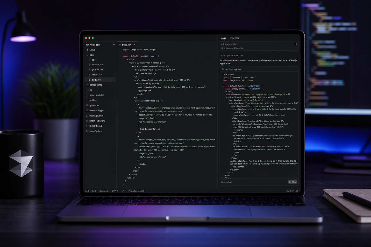 نمای Cursor روی صفحهٔ کدنویسی — ویرایشگر هوشمند مبتنی بر VS Code