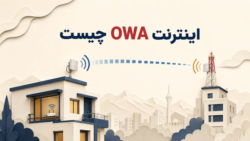 نمای رادیوی بیرونی اینترنت OWA روی پشت‌بام ساختمان با کابل شبکه به داخل