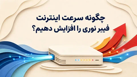 مودم فیبر نوری و نمودار سرعت اینترنت در حال تست
