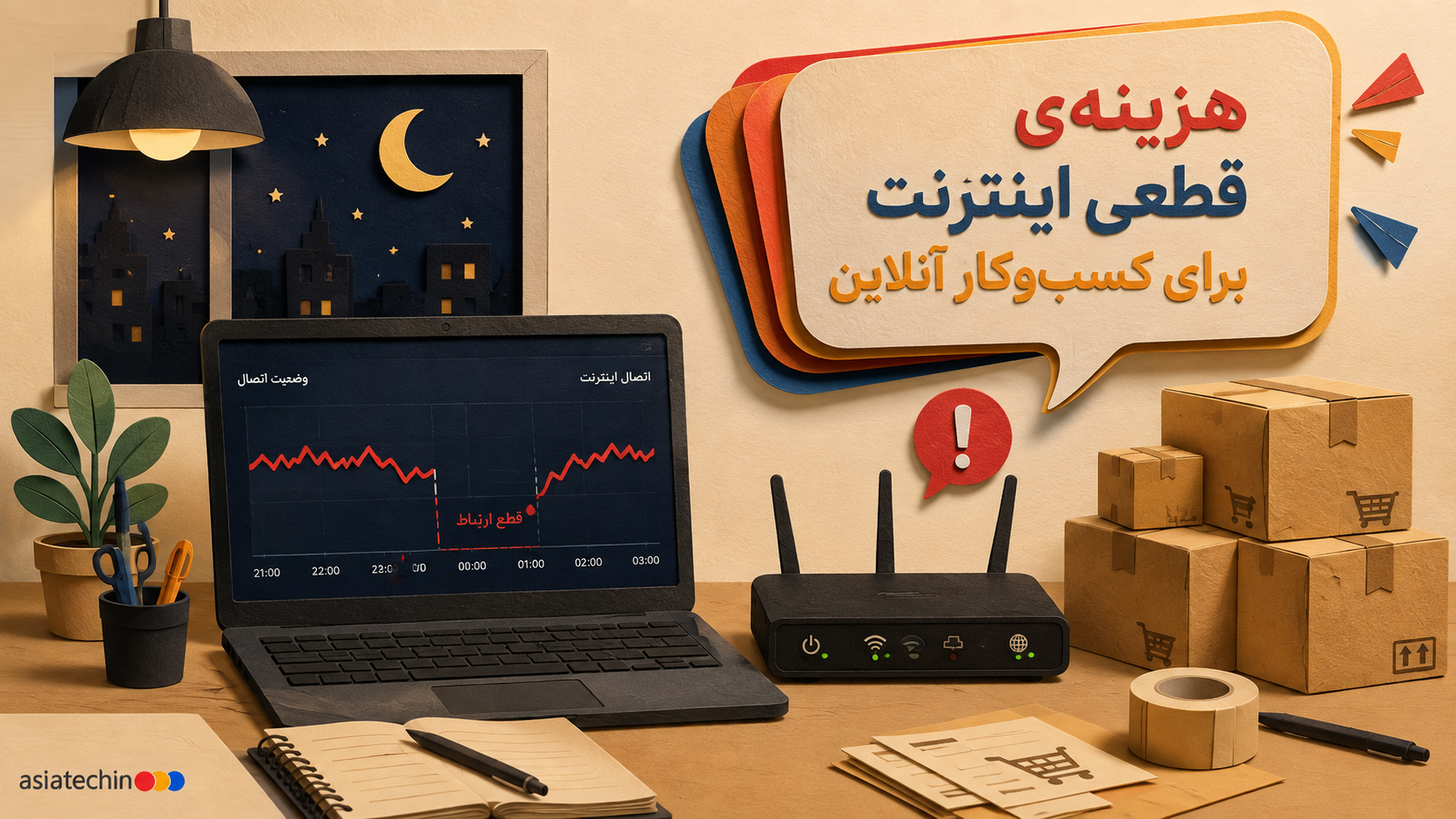 گراف تحلیل هزینه قطعی اینترنت برای یک کسب و کار آنلاین