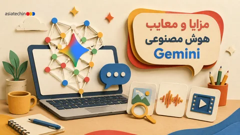 لوگو و رابط کاربری هوش مصنوعی Gemini گوگل در حال تعامل با متن و تصویر
