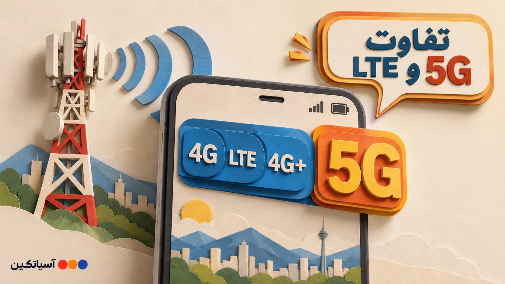 مقایسه نمادهای 4G، LTE و 5G روی صفحه گوشی هوشمند