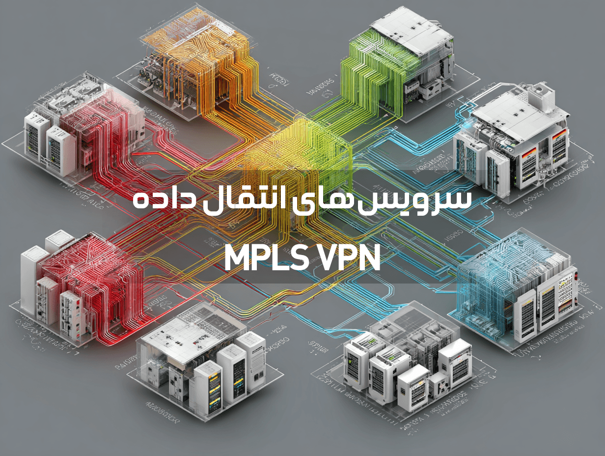 شبکه‌ای از نقاط متصل به مرکز داده، نماد سرویس‌های انتقال داده MPLS و VPN