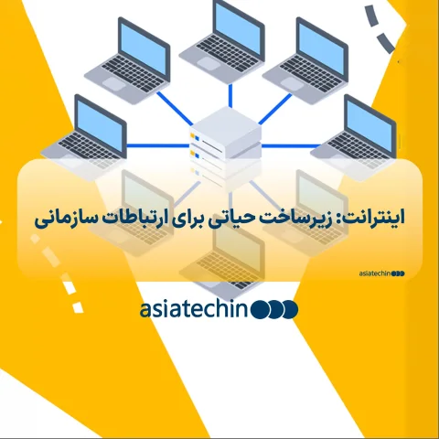 نمودار شبکه اینترانت سازمانی با نماد ارتباطات و امنیت داده